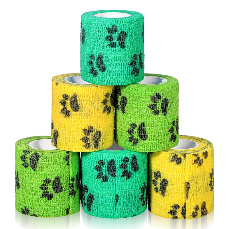 6Rolls Dog Bandages for Wounds, 5Yd No Chew Bandage for Dogs, Breathable Dog Paw Bandage, Self-Adhesive Dog Wraps, Dog Bandage Pet Bandages for Dogs Tail Foot Wound Care (3Colors, 2”)