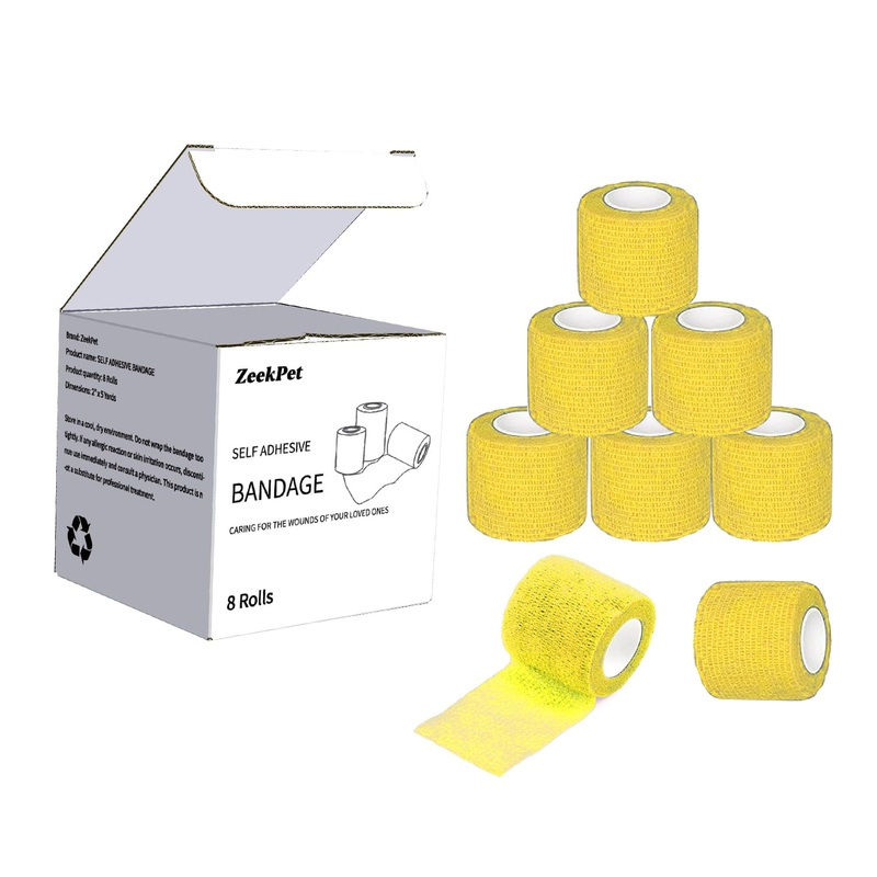 Bitter Vet Wrap for Dogs,No chew Bandage 2″ x 5 Yards (8 Rolls) for Sprains, Strains – Medical Cohesive Bandage Wrap for Wound Care, Paw Care, Vet Tape for Pet Cat Horses Birds (Yellow)