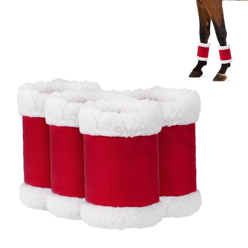 Christmas Horse Leg Wraps Standing Wraps for Horses red Horse Leg Protectors Horse Leg Wraps Faux Fur Polyester Standing Wraps Pack of 4 (red)