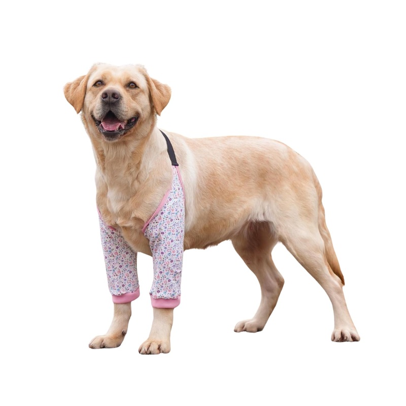 Dog Elbow Protector, Elbow Sleeves with Mesh Pad for Medium Large Dogs Prevent Licking Wound(Pink Flower,XL) Pink Flower XL-Length 11” Knee Girth <9.4''