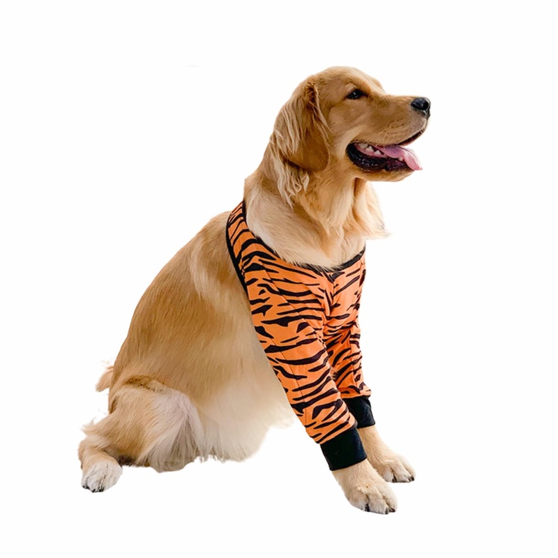 Dog Elbow Protector, Long Sleeve Dog Joint Recovery Sleeve for Prevent Licking Wound, Dog Elbow Sleeves Long with Mesh Pad for Medium Large Dogs (Tiger,2XL) 2XL-Length 13.3” Girth<10.6'' Tiger