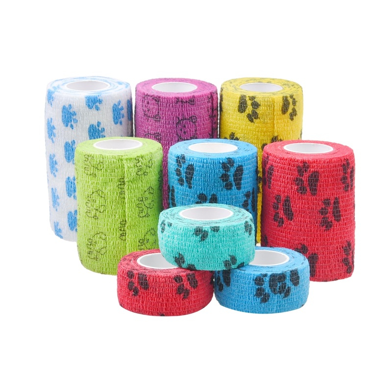 Eco-Fused Self-Adhering Bandage – Injury Wrap Tape for Pets, Dogs, Cats, Horses – Pack of 9- Dog Bandages for Legs – Prevent Licking – Does not Stick to Hair – Elastic, Water Repellent, Breathable Multi Color and Size – 9 Pack