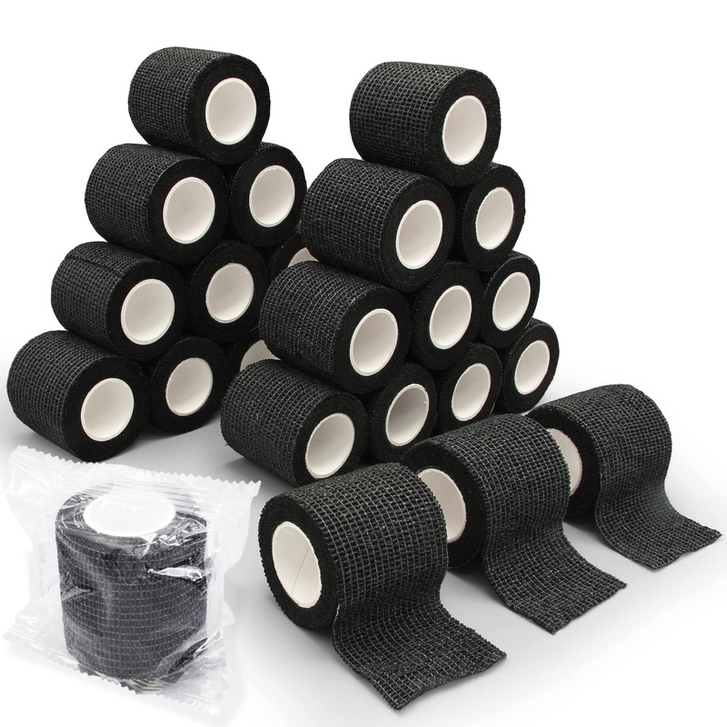 Latex Free Self Adhesive Bandage Wrap 2 inch x 5 Yards – 24 PCS Black Non-Woven Elastic Bandage Wrap – Vet Wrap for Dogs
