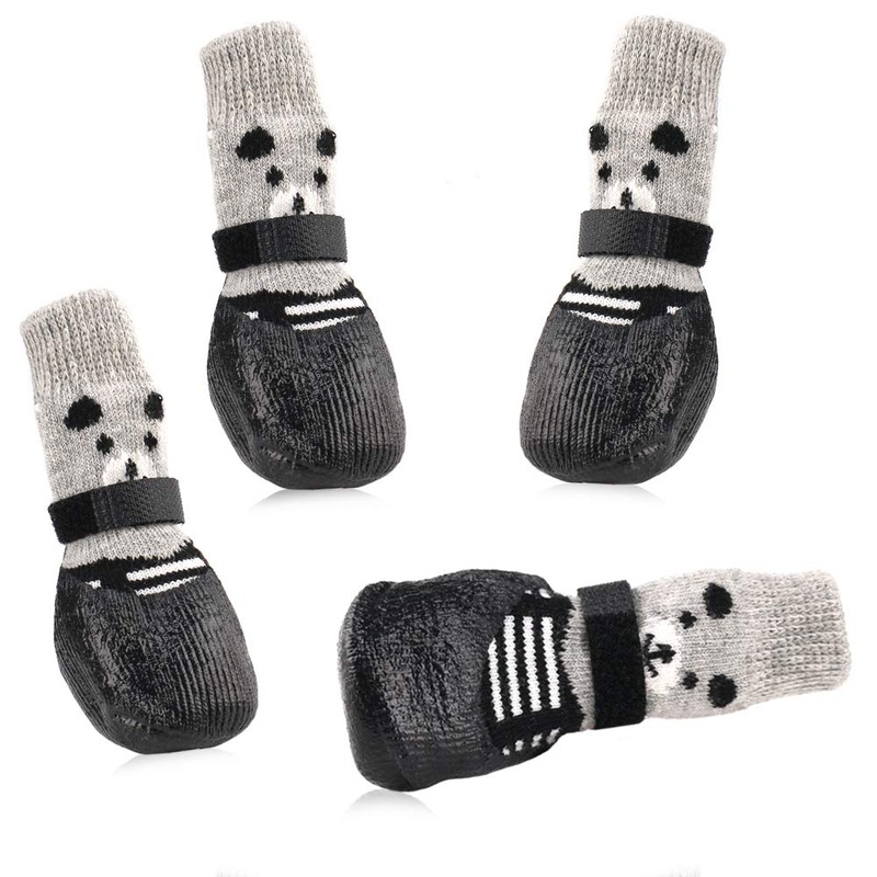 RilexAwhile Dog Socks Boots Shoes for Dogs Cat Socks Non-Slip Soles Adjustable Dog Cat Paw Socks Fit for Indoor Outdoor Use Small Black