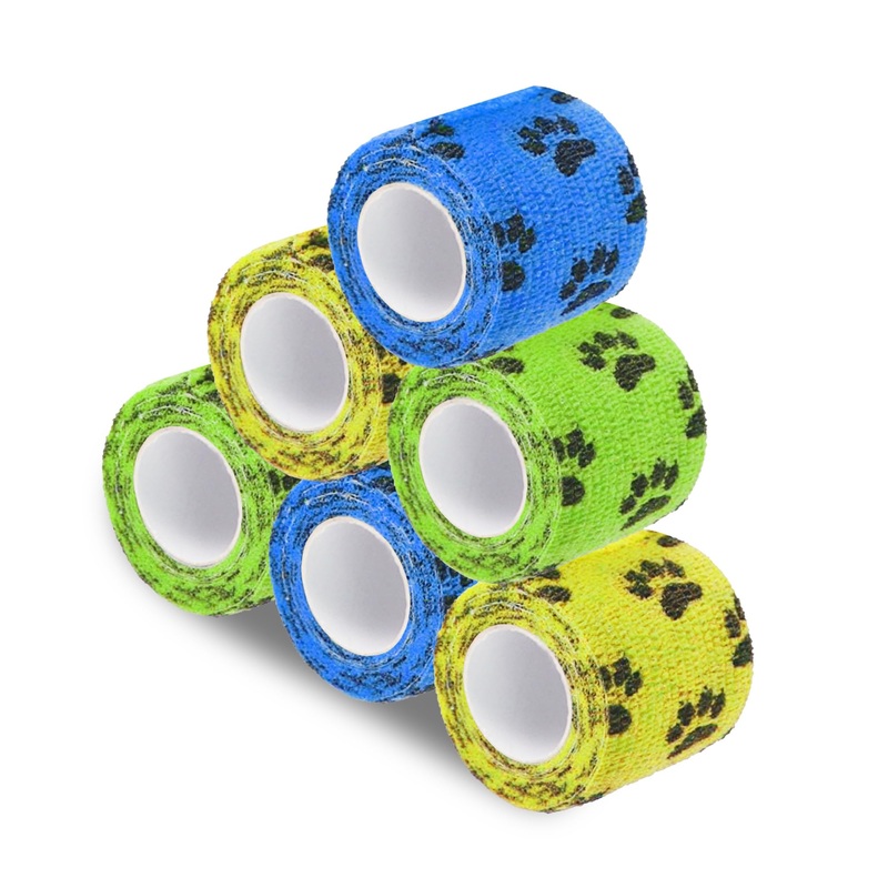 SunGrow Cat Self-Adhesive Bandage, Wound Care, Cuts, Post-Surgery, Hot Spots, 2(W), Stretchable from 4 to 7, Breathable Vet Wrap Gauze, 2 Rolls Per Color (Yellow, Blue, Green), 6 Pcs Per Pack