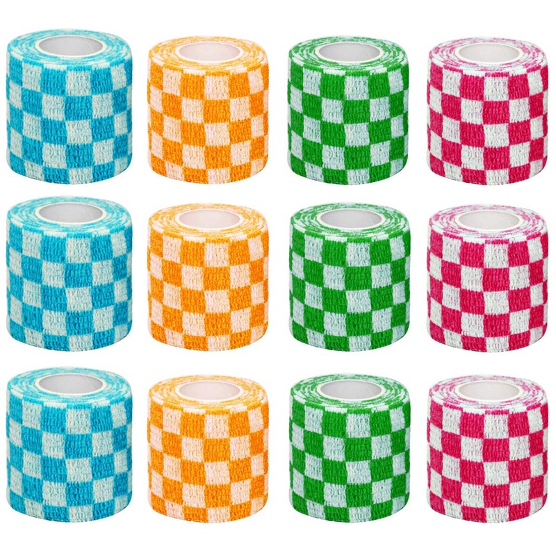 Vet Wraps 2 inch Self- Adherent Cohesive Gauze Bandage for Animals Dogs Cats Horses, 4 Colors Plaid Pattern, 12 Rolls