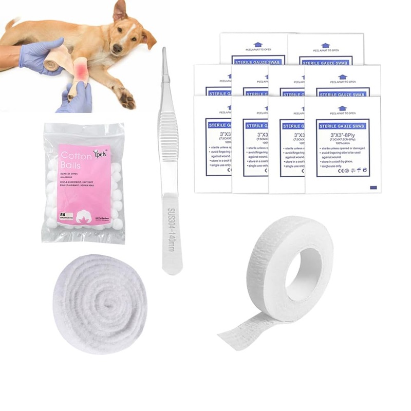 14 Pcs Dog Tail Protector Happy Tail Wound Disinfection Care Dressing Vet Wrap for Dog Cat Pet Animals