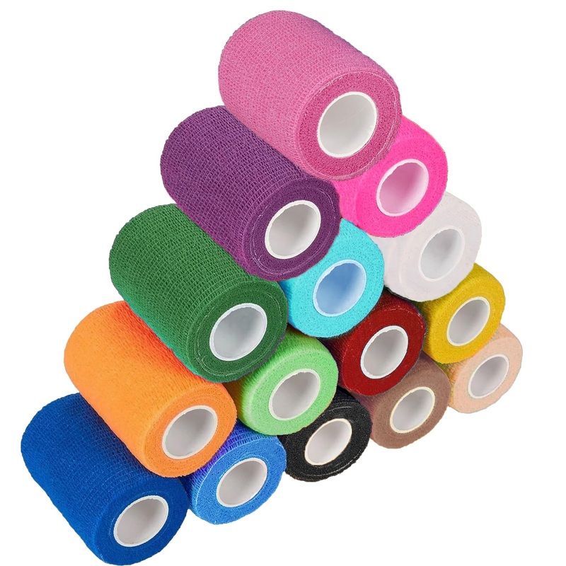 15 Pack 3 Inch x 5 Yards Self Adhesive Bandage Wrap, Non-Woven Bandage,Vet Wrap Breathable Elastic Self-Adherent Tape for Stretch Athletic, Sports, Wrist, Ankle (Mix) 3IN Mix