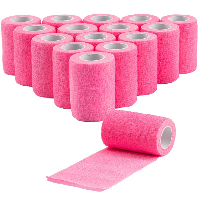 16 Pack Self Adhesive Bandage Wrap 3 inch, Self Sticking Bandage Wrap, Self Adherent for Wrist Ankle Sprains, Vet Wrap for Animals Pet(Pink) Pink