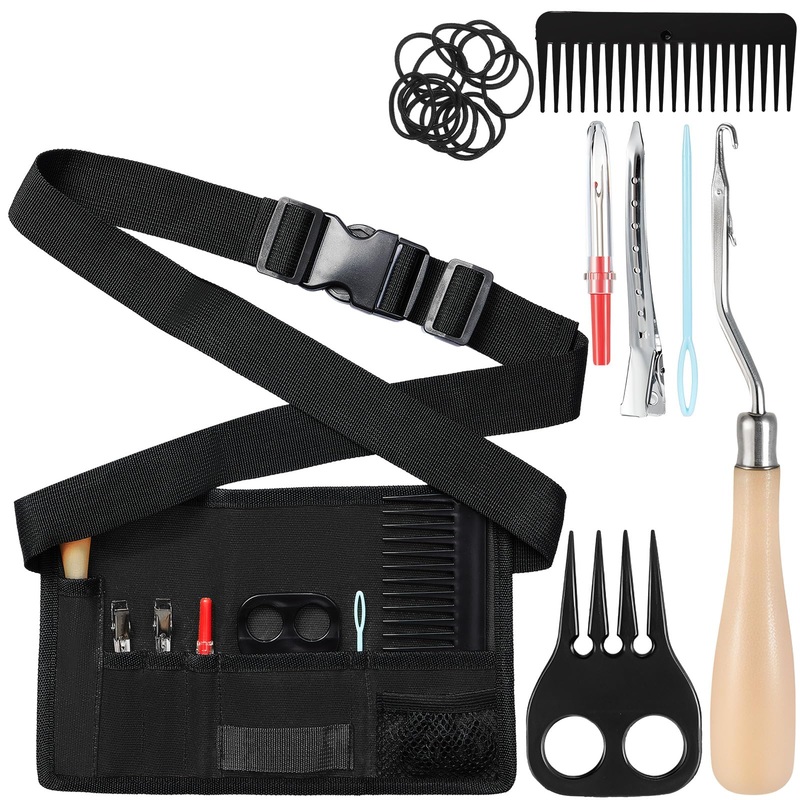 9 Pcs Horse Braiding Kit with Belt Mane Horse Braiding Kit Include Removable Belt with Rug Hook Pin Brush Thread Cutter Comb Hair Clip and Rubber Bands for Western Horse Party(Black) Black