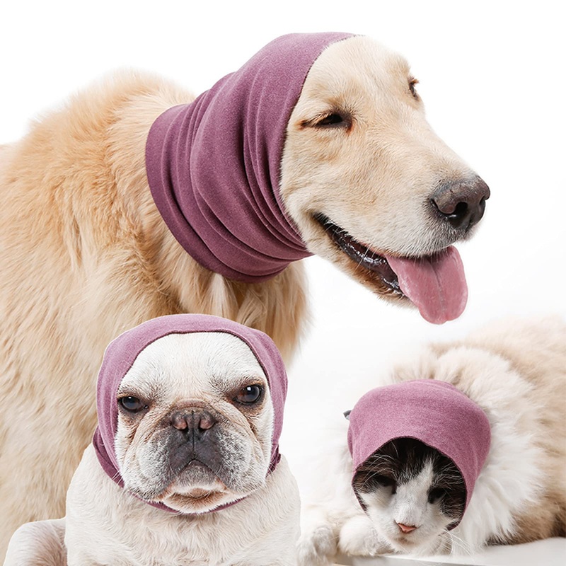 Calming Dog Ears Cover for Noise Reduce, Pet Hood Earmuffs for Anxiety Relief Grooming Bathing Blowing Drying, Puppy Neck Ear Warmer for Small Medium Large Dog Cat, Stretchy Head Sleeve Snood Winter Large (Pack of 1) Purple