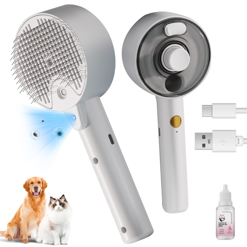 Cat Steam Brush with Release Button, Rechargeable Cat Brush with Steam, Steam Pet Hair Brush for Indoor Cats, Massage, Cleaning, Shedding, Combing & Remove Floating Hair All In One(White) White