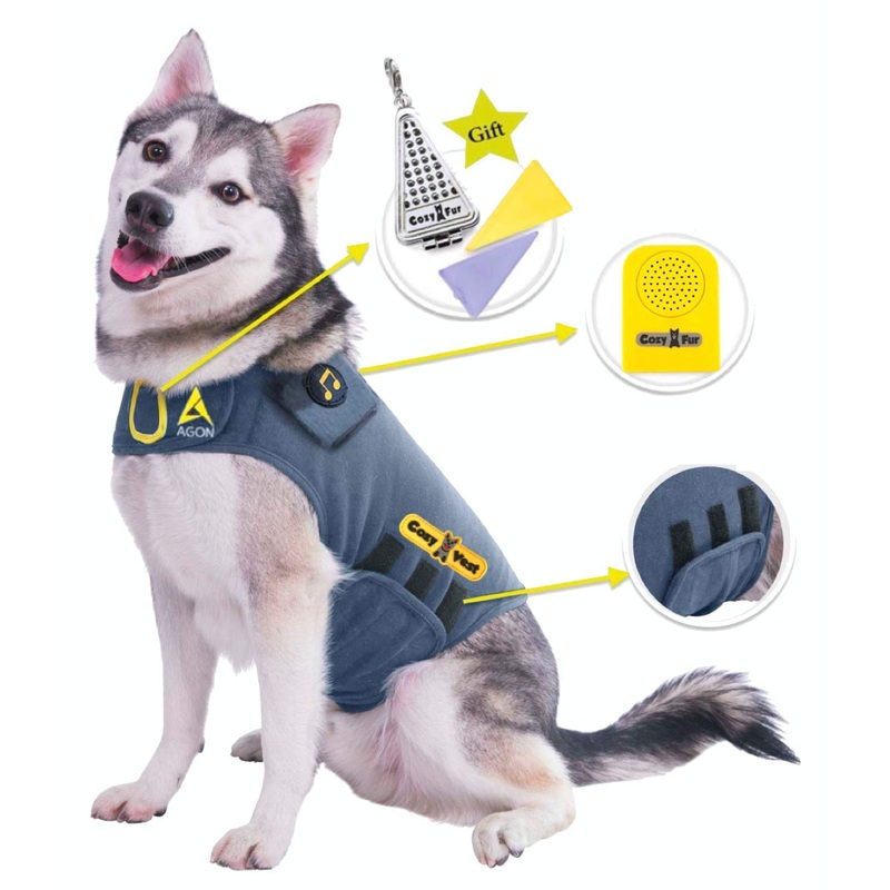 CozyVest 3-in-1 Dog Anxiety Vest Music & Aromatherapy Dog Coat Relaxing Sound & Essential Oil Scent Canine Stress Relief Fireworks Thunder Separation Shirt Jacket Thunderstorm Small [15-25 Lbs] Gray