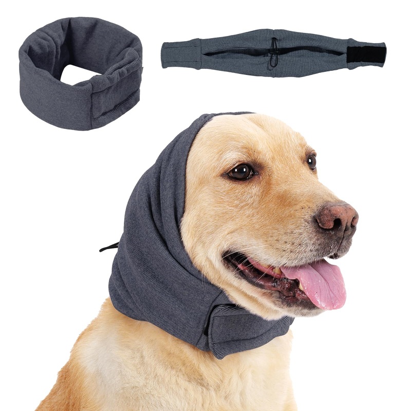 Dog Calming Hoodie, No Flap/Shake Ear Wraps for Dogs, Adjustable Dog Ear Muffs for Noise Protection, Ear Wrap Head Cover for Dog Head Warp Anxiety Relief, Hematoma, Grooming and Force Drying Medium Pearl Gray