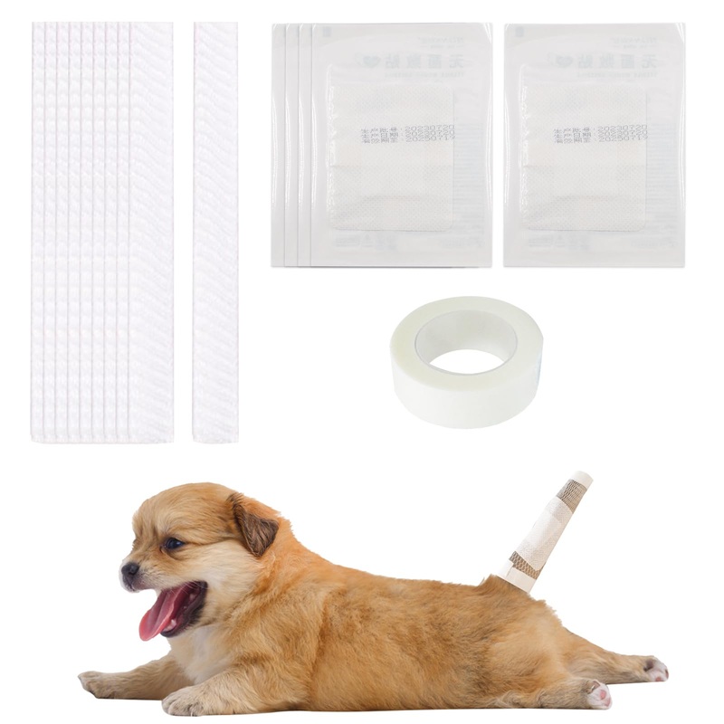 Dog Tail Protector Dog Ends Starter Pack with 16.4ft Self-Adhesive Pet Bandage Wrap Dog Tail Mesh Dressing Cover Breathable Patch Dog Bandages for Wounds Vet Wrap for Dogs Pet Animals