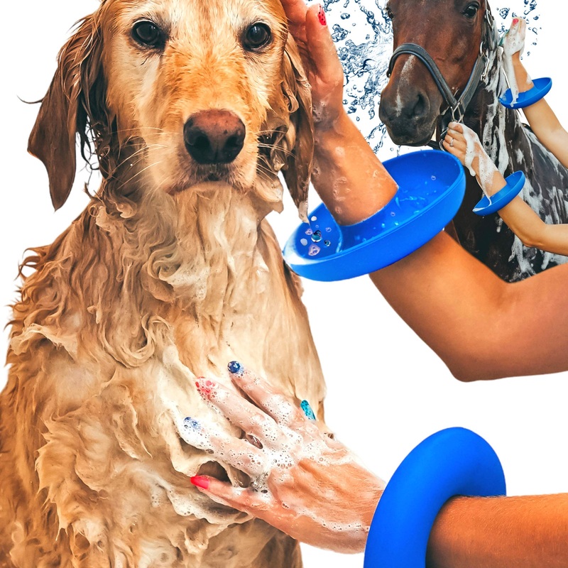 Drip Catcher Cuffs – Prevent Soap, Water, Hair from Running Down Arms While Grooming with Dog/Horse Shampoo and Conditioner, Wash Wand, Horse Clipper- Dog/Horse Washing Supplies Pet Bathing Tool 2 Cuffs Blue