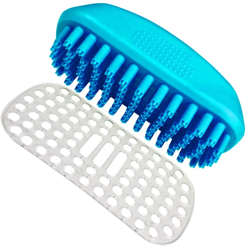 Pet Bath Brush Soothing Massage Shampoo Brush with Fur Catching Screen for Dog Cat Small Animals Washing Massaging (Blue) Blue