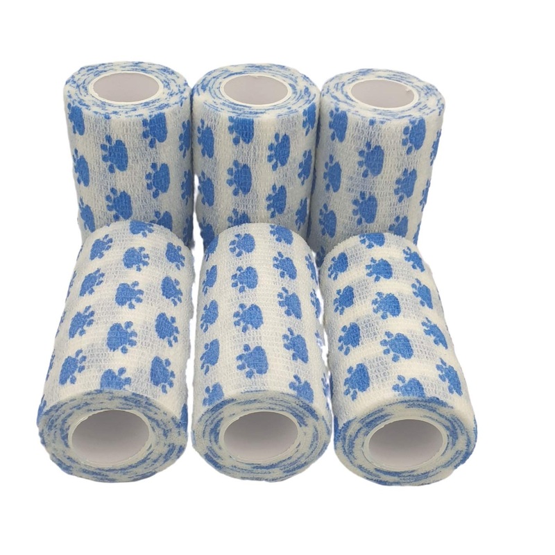 PintoMed – 6 DOG BLUE PAW Cohesive Bandage Stretched 6 Rolls x 10cm x 4.5m Self-adhesive Flexible Bandages, Professional Quality, First Aid Sports Wrap Bandages – Pack of 6