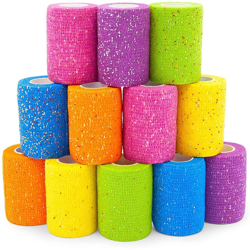 Self Adhesive Wrap, Glitter Cohesive Vet Tape for Pets (3×180 in, 12 Pack)