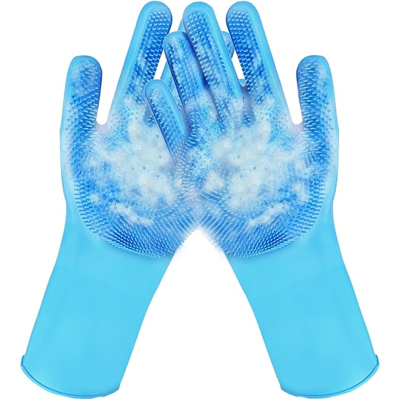 Sene Pet Grooming Gloves, Silicone Gloves Dog Bathing Supplies Hair Removal Gloves, High Density Teeth Bathing Shampoo Shedding Bath Brush Scrubber Washing for DOD and Cat (Blue)