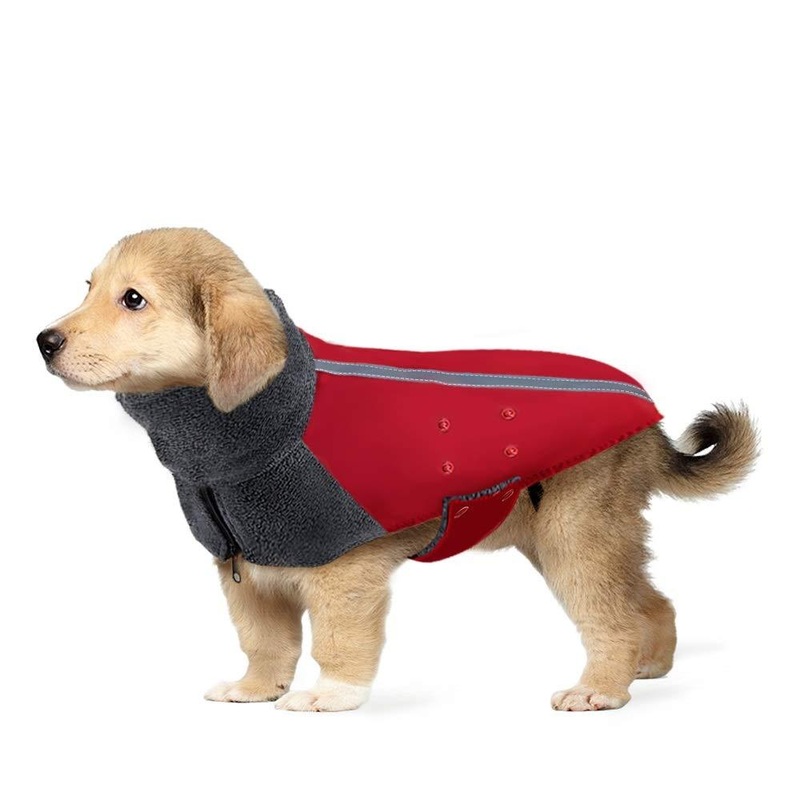 SlowTon Winter Dog Coat, Warm Polar Fleece Lining Doggie Outdoor Jacket with Turtleneck Scarf Reflective Stripe Adjustable Waterproof Windproof Puppy Vest Soft Pet Outfits for Small Medium Large Dogs M Grey