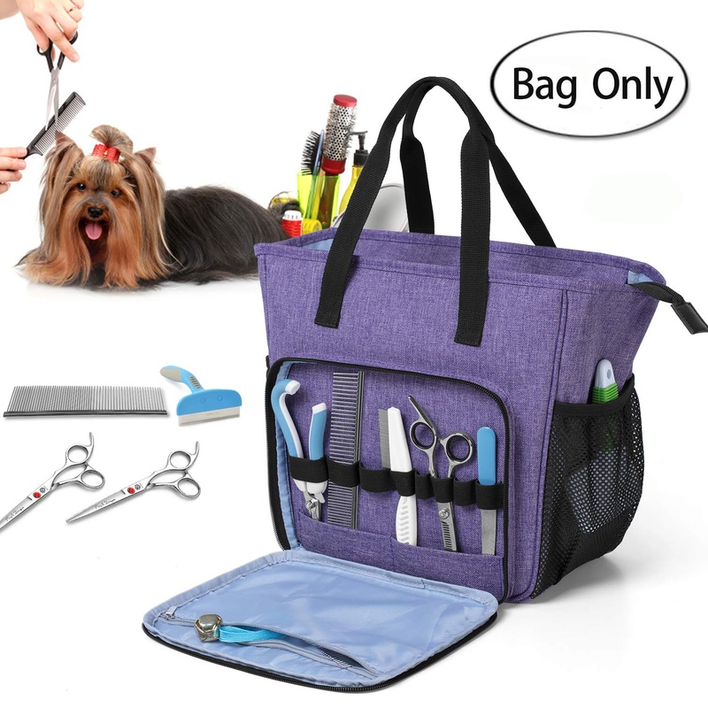 Teamoy Pet Grooming Tote, Dog Grooming Supplies Organizer Bag for Grooming Tool Kit and Dog Wash Shampoo Accessories(Bag ONLY) Purple
