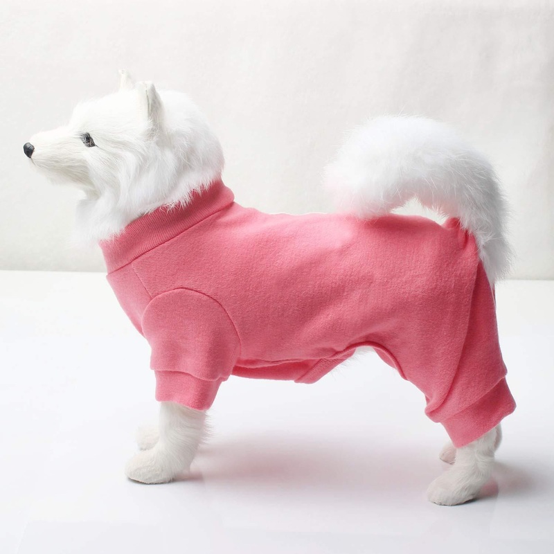 TONY HOBY Dog Pajamas Dog Jumpsuits 4 Legs Dog pjs Cotton Made Pure Color Pet Clothes M(5.5-8.8lbs) Pink
