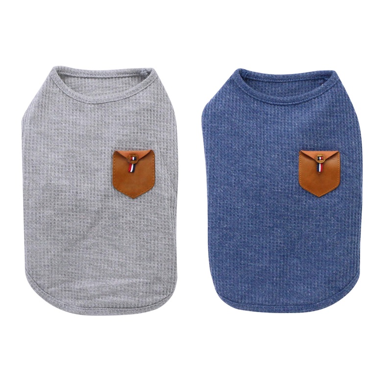 YAODHAOD Minimalist Dog T-Shirt, Dog Cat Clothes, Blue and Gray, 100% Cotton, for Mini Dog, Small Dog and Cat (2pack) L
