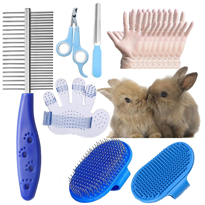 16 Pieces Rabbit Grooming Kit, Include Rabbit Grooming Brush, Pet Hair Remover, Pet Double-Sided Comb, Pet Nail Clipper, Rabbit Shampoo Bath Brush For Rabbits Guinea Pigs Hamster Bunny Blue) Blue