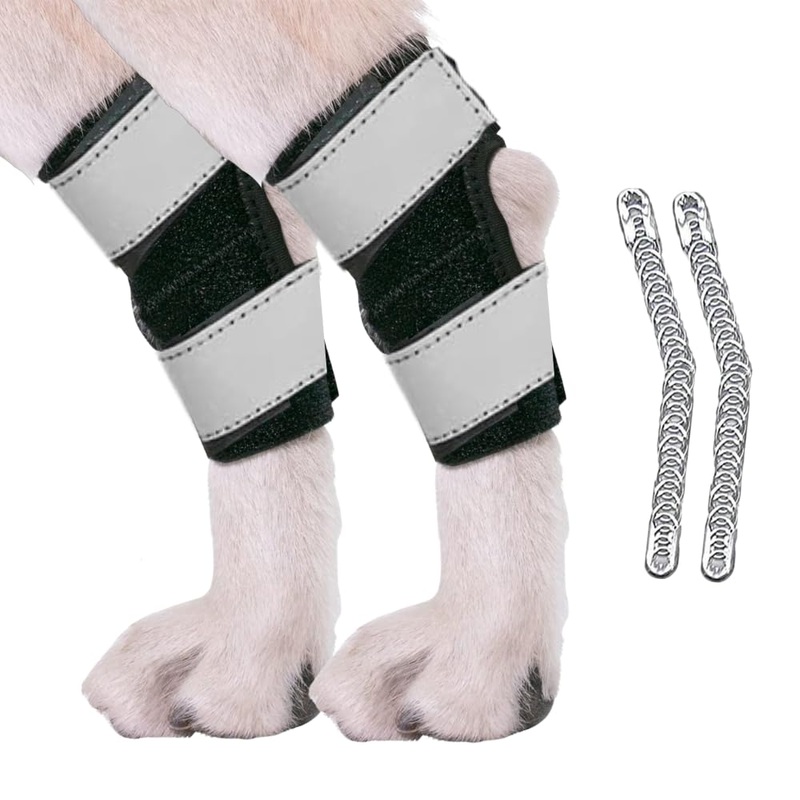 AGON Dog Rear Brace Pair Hock Joint Brace with Metal Strings and Reflective Wraps Compression Straps Canine Back Leg Protects Wounds. Heals Prevents Injuries Sprains Loss of Stability by Arthritis Medium