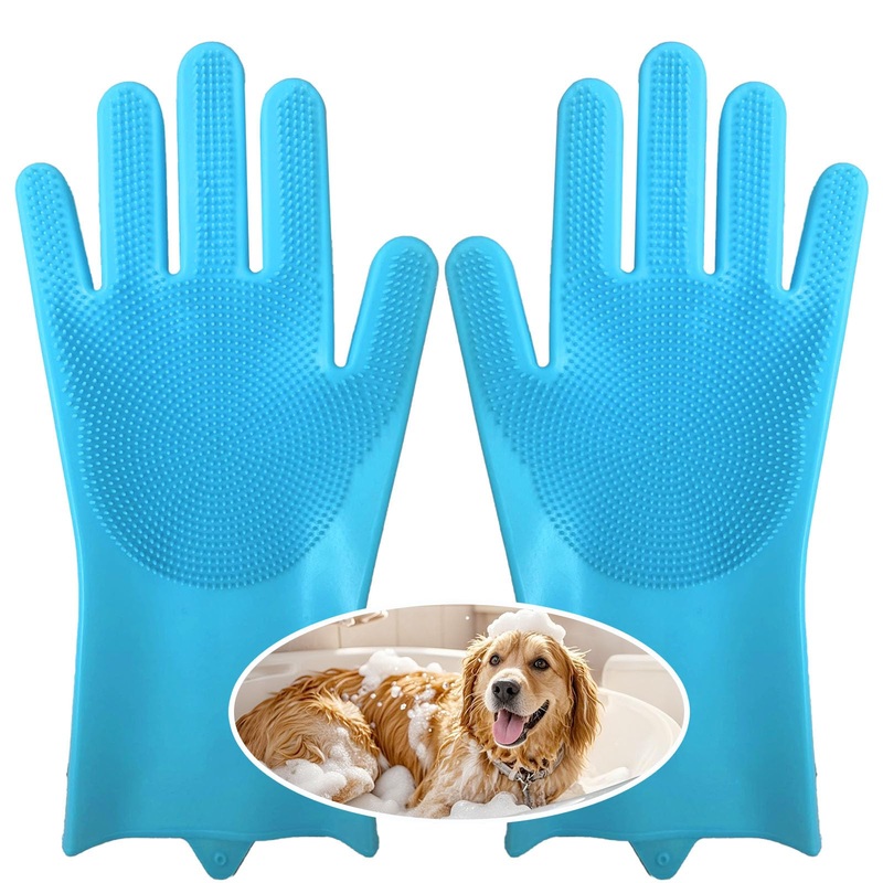 Dog Bathing Gloves,Dog Washing Grooming Gloves for Bathing and Massaging,Silicone Gloves with Enhanced Five Finger Design,Blue BLUE