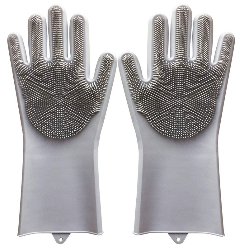 Pet Grooming Gloves for Bathing and Hair Removal, Dogs and Cats Bath Shampoo Brush , Soft and Durable Silicone Scrubber Glove for Pets Shower Like Horse, Dog and Cat Grey