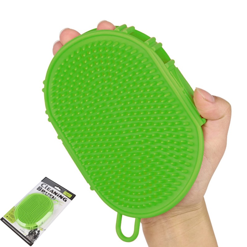 YUDOTE Pet Grooming Shampoo Brush,Soothing Massage Rubber Bristles Curry Comb,Bath Gloves for Dogs and Cats Easy Washing,Green M (Pack of 1) Green