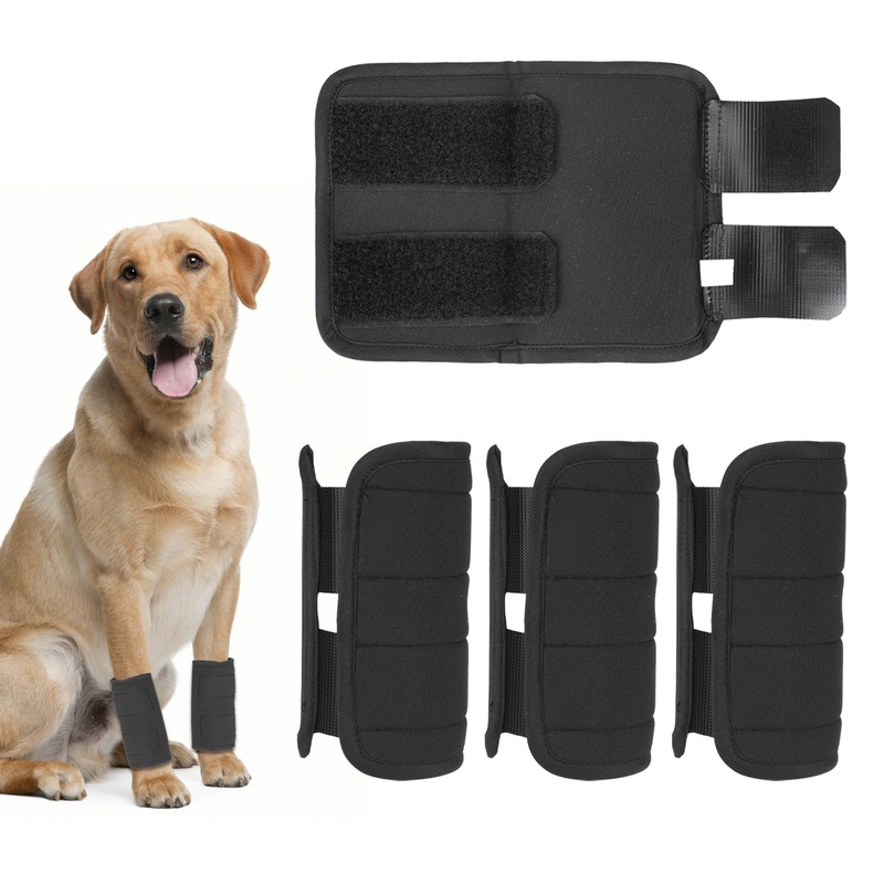 4 Pcs Black Dogs Leg Brace Bandages for Canine Sleeve Joint Wraps Paw Compressioned Front Leg Hock Wrap Sleeve for Carpal Support