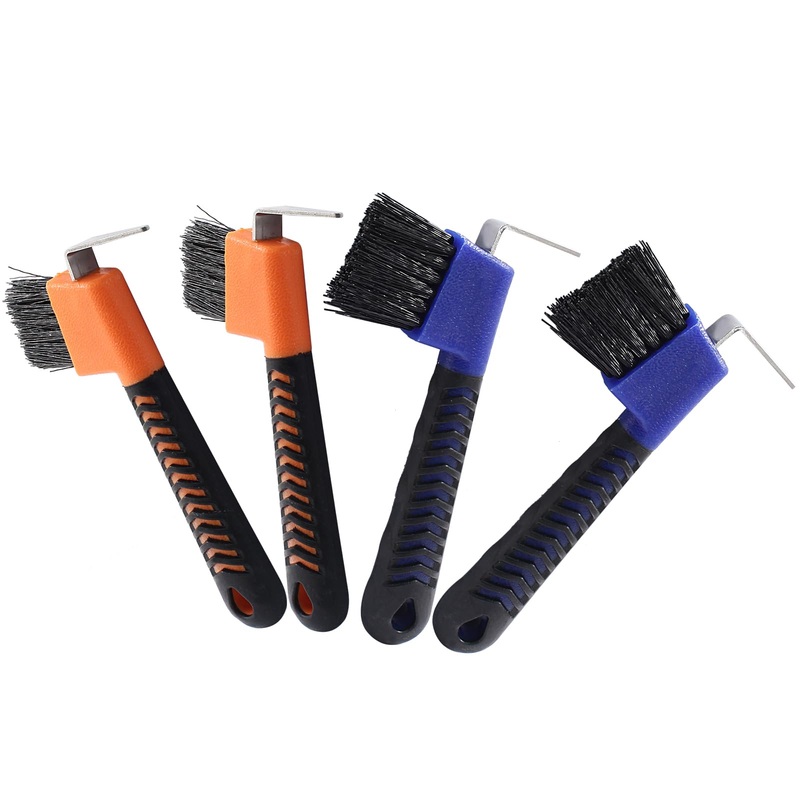 4 Pcs Horse Hoof Pick Brush with Soft Touch Rubber Handle Portable Hoofpick, Blue & Orange 4 Pcs