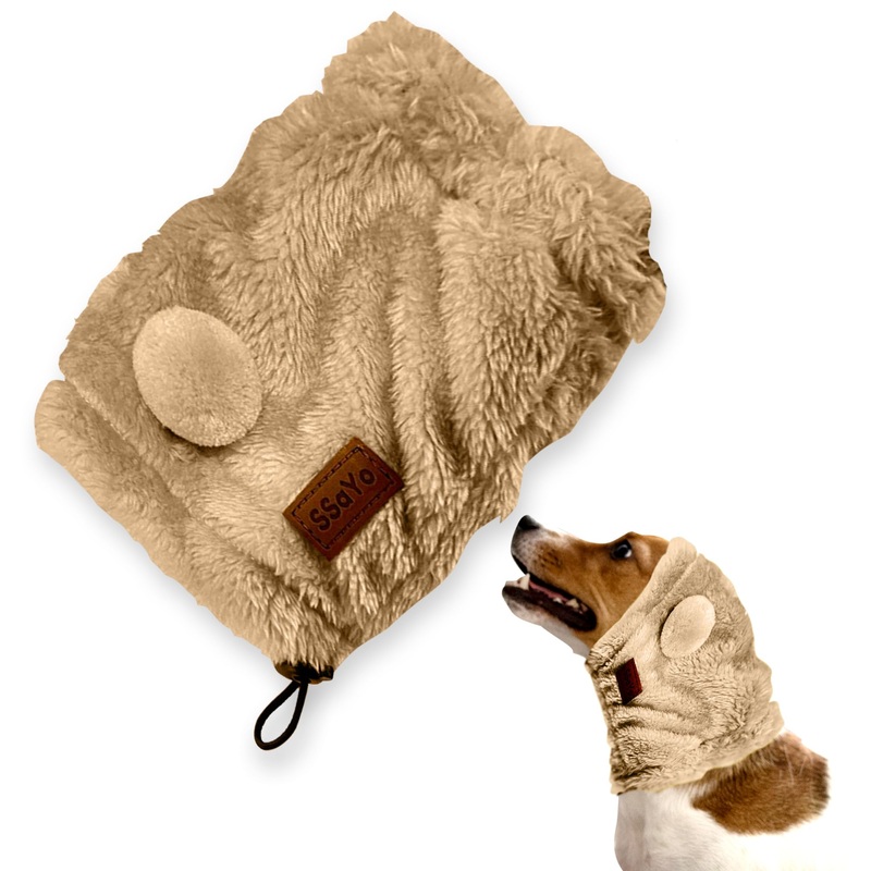 Adjustable Dog Noise Cancelling Ear Muffs Noise Protection – No Flap Ear Wraps for Dogs – Snoods Dog Headband Ear Covers for Anxiety Relief, Thunderstorms, Fireworks & Grooming (Brown, Medium) Fur Ball Ears Brown