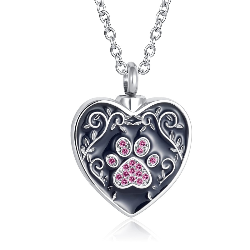 DWJSu Pet Paw Dog Cremation Jewelry Urn Necklace for Ashes Memorial Animal Cat Ash Urn Keepsake Pendant Pink