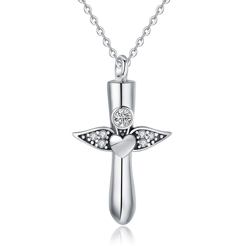 INFUSEU Urns for Ashes Necklace, Cremation Jewelry Sliver Plated Jewelry Angel Wing Memorial Gifts Heart Necklace Pendant Miscarriage Keepsakes Gifts sliver black