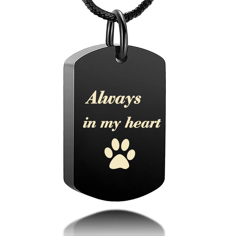 LYFML Cremation Jewelry Urn Necklace for Ashes for Pet, Animals Paw Print Memorial Locket Jewelry Made of Titanium Steel, Support for Customization with Filling Kit Black