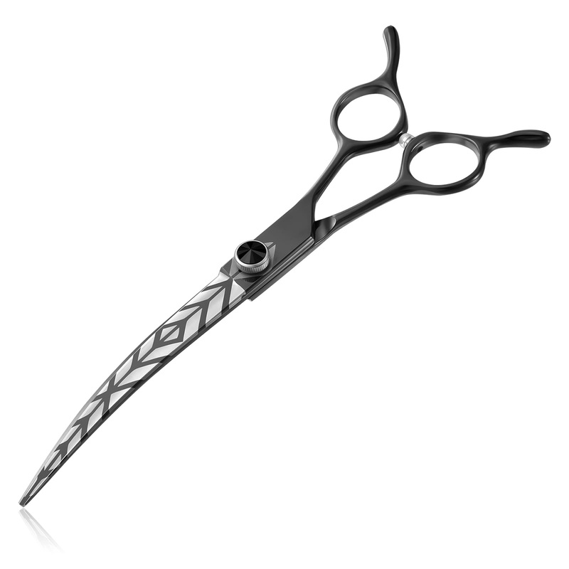 7″ Curved Dog Grooming Scissors Black, Japanese Stainless Steel 440C Pet Fur Scissors for Medium and Big Pets Sharp and Sturdy Grooming Shears for Novice and Professional Groomers
