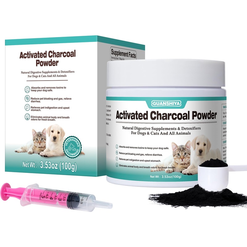 Activated Charcoal for Dogs, Cats, and All Pets, Charcoal for Dogs Poisoning, Digestive Upset and Gas Relief, Liver Support, Non-GMO, Gluten Free,3.53oz(Powder) N3.53oz