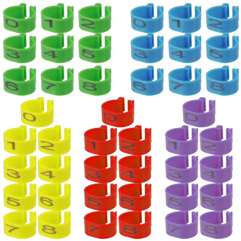 ANCIRS 45PCS 16mm Chicken Identification Leg Bands, Number 0-8 Foot Round Tag Clips for Gamefowl Turkey Duck Goose Guinea (Multi-Color)