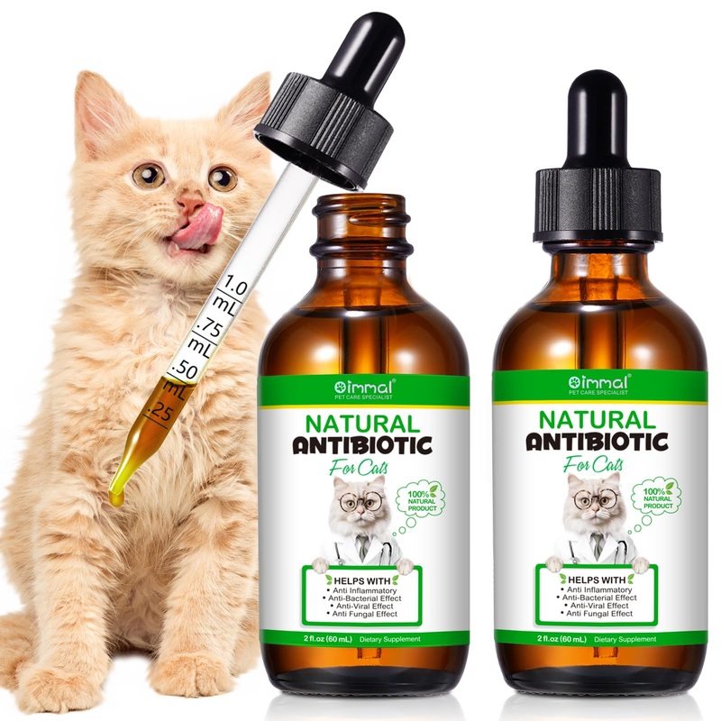 Cat Antibiotics for Infection, Natural Antibiotics for Cats, Cat Multivitamins, Cat Antibiotic Supports Immune and Cat Allergy Itch Relief, Pet Antibiotics Supplements, Chicken Flavor, 4 Fl Oz/2 Pack