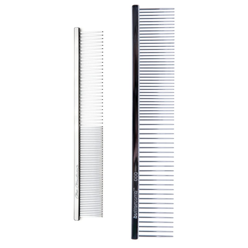 Chris Christensen Buttercomb Bundle – 5 in. Face and Feet Fine/Coarse Comb, 7.5 in. Greyhound Style Fine/Coarse Comb, Stainless Steel, Prevents Friction