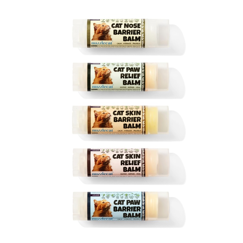 Organic Vegan Cat Balm Set  Lick-Safe Moisturizer & Sunscreen for Paws, Nose, & Skin  5 All-Natural Non-Toxic Balm Sticks for Itch Relief, Dry Cracked Pads, & Wound Care For Cats & Kittens (0.15oz)