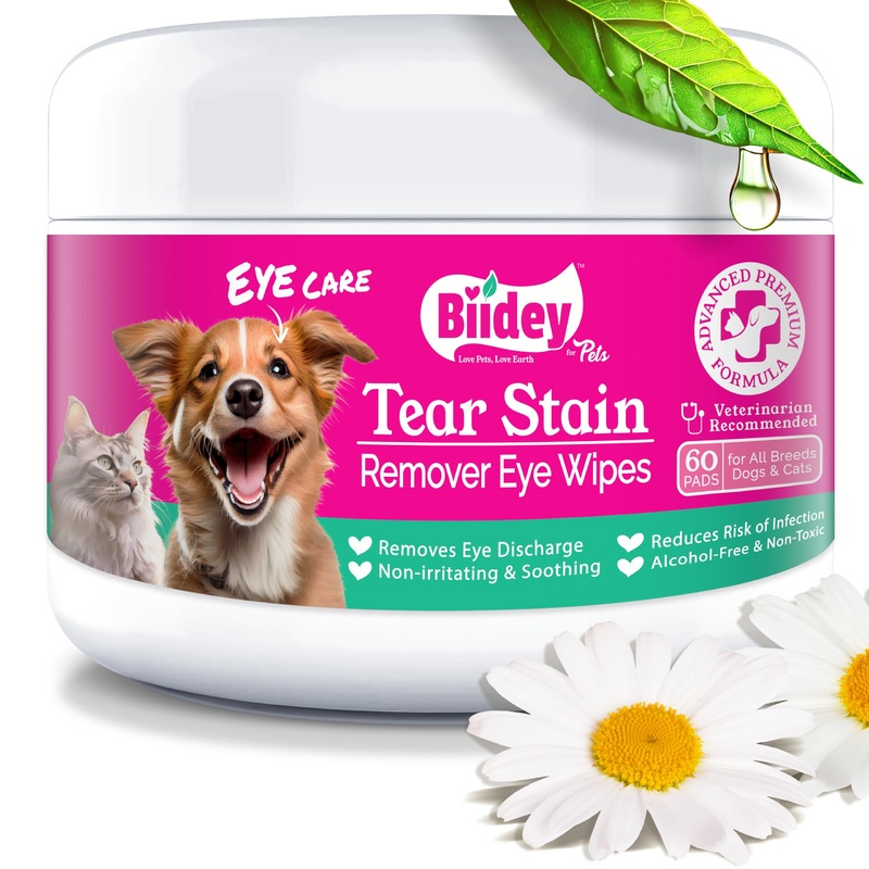 Pet Eyes Wipes for Dogs & Cats, Tear Stain Remover, Gentle Cleansing for Puppy Eyes, Removing Discharge Pet Face and Ears, Essential Grooming Supplies, Paw Cleaner Wipes (60 pcs) Cat Dog Eye Wipes