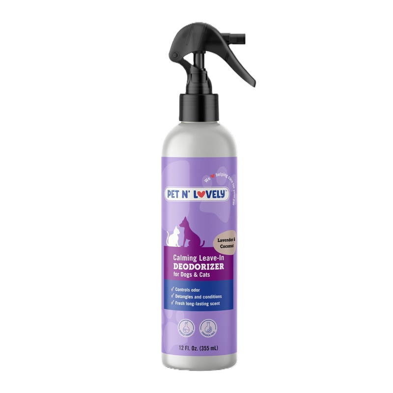 Pet N’ Lovely Calming Leave-In DEODORIZER | Controls Odor | for Dogs and Cats | Detangles & Conditions | Fresh Long Lasting Scent | Convenient Spray Top for easy application | 12 Fl. Oz., Clear