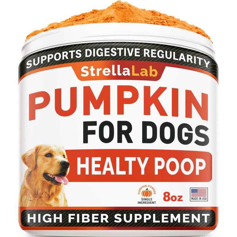 STRELLALAB Pumpkin for Dogs – 8oz High Fiber Powder Supplement – Stool Consistency and Softener – Diarrhea, Constipation, Upset Stomach, Food Sensitivity, Scoot – Digestion Support – Made in USA Pumpkin Powder 8.1 oz (Pack of 1)
