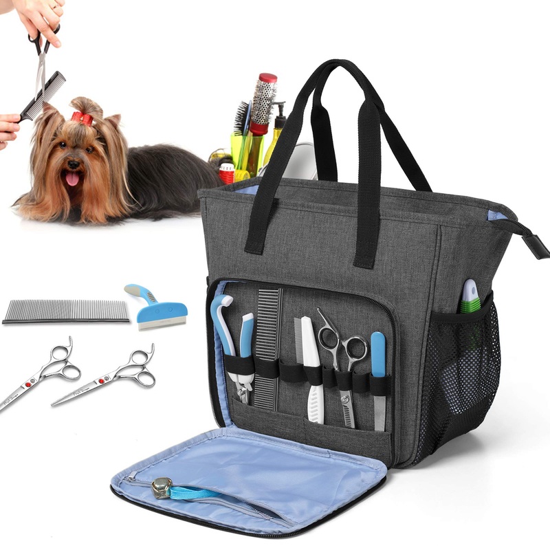 Teamoy Grooming Bag for Dogs, Dog Grooming Set Bag for Dog Grooming Clippers, Claw Grooming, Grooming Brush, Grooming Comb, Shampoos and Other Pet Grooming Accessories, Black 25.4 x 16.5 x 28.2 cm