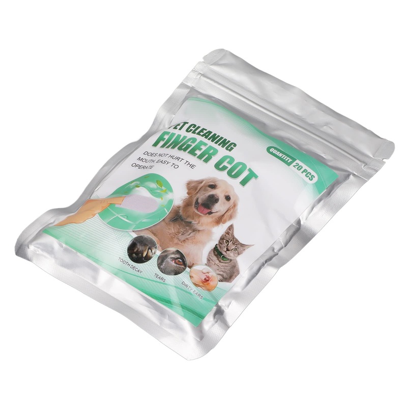 Tnfeeon 20Pcs Dental Care Finger, Dog Supplies Dog Grooming and Cleaning Supplies Wipes Reduces Plaque and Tartar Portable Oral Cleansing Teeth Pads for Dogs and Cats,Dog Grooming and